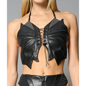 Namilia Moto Butterfly Top Black Large NWT